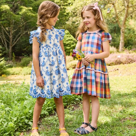 Pink Chicken- Girls Cynthia Dress in Blue Eyelet - Picture 4 of 4